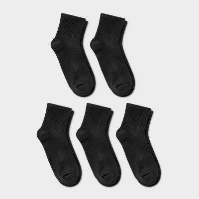 Women's Ribbed 5pk Ankle Socks - A New Day Black 4-10
