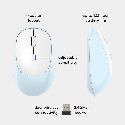 Bluetooth Ergonomic Mouse - heyday Pastel Blue
