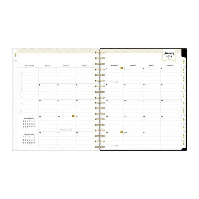 Day Designer 2025 Daily/Monthly Planner 10.16"x9.49" Wirebound Rugby Stripe Black: Adult Calendar, Tabs, Paper 8x10