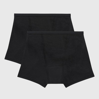 Hanes Women's 2pk Comfort Period Boxer Briefs, Super Leaks - Black 6: Moisture Wicking, High Rise, Absorbent Panel
