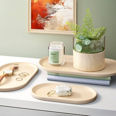 3pk Bamboo Melamine Trays with Wood Decal Natural Wood - Room Essentials