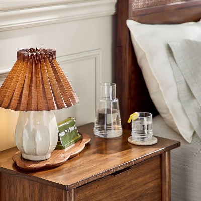 Ceramic with Brown Knife Pleat Shade Accent Table Lamp Sour Cream - Hearth & Hand with Magnolia