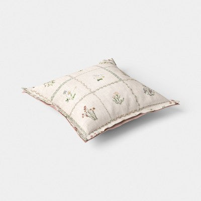 18''x18'' Woven Floral Print Checked Throw Pillow - Threshold