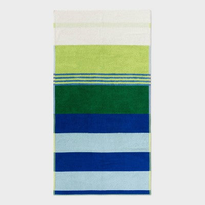 36"x72" Reversible Crosswoven Multi Striped Oversized Beach Towel Blue/Green - Room Essentials