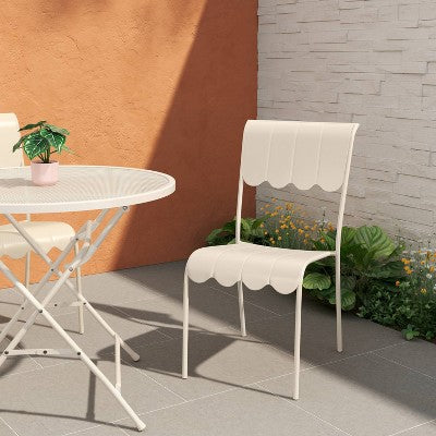 Scallop Slat Outdoor Armless Patio Dining Stacking Chair Cream - Room Essentials (LOCAL PICKUP ONLY)