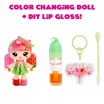 Yummiland Lip Gloss Doll: Mystery Color Change - Poppy Melonberry Includes DIY Lip Gloss + Removable Keychain