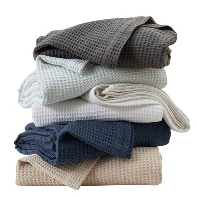 100% Cotton Waffle Weave All-Season Bed Blanket - Great Bay Home (Twin, Navy)