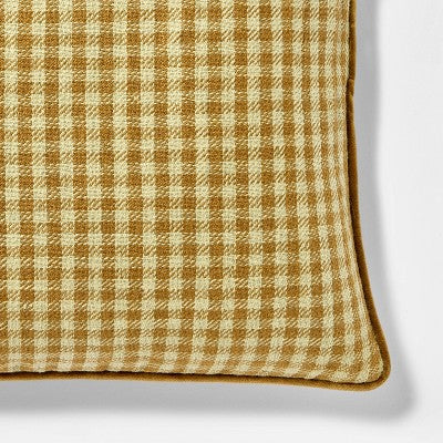 20"x20" Gingham and Velvet Reverse Throw Pillow Olive - Threshold designed with Studio McGee