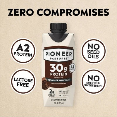 Pioneer Pastures A2 High Protein Milkshake - 30g Protein - Chocolate - Lactose Free - 4pk/11 fl oz