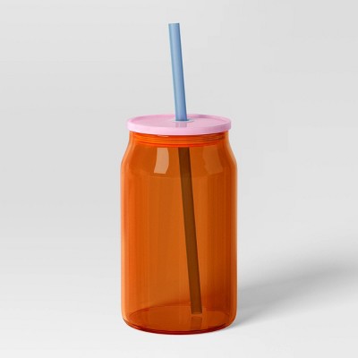 17oz Glass Colorblock Straw Tumbler Orange - Room Essentials: Borosilicate Glass, Cold Beverages, Hand Wash, 8" Height
