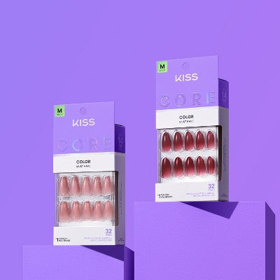 KISS Nails CORE Press-On Fake Nails - Medium Almond - Pinot Noir - 35ct