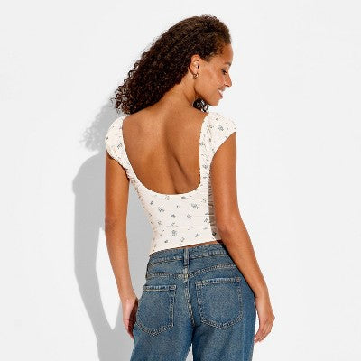 Women's Cap Sleeve Scoop Neck Emma Fable Off-White Floral XL