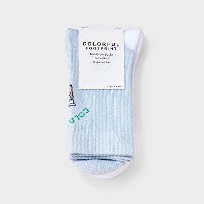 Women's "Cold Heart" Iced Coffee Cushioned Ribbed 2pk Mid Crew Socks - Blue/White 4-10