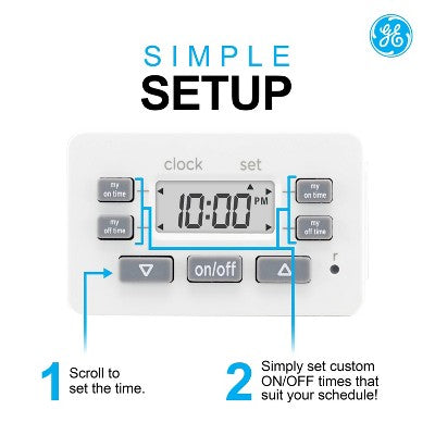 GE myTouchSmart Simple Set Digital Bar Timer 1-Polarized Outlet 2pk: Indoor Light Timer Plug, Push Button, White, No Assembly