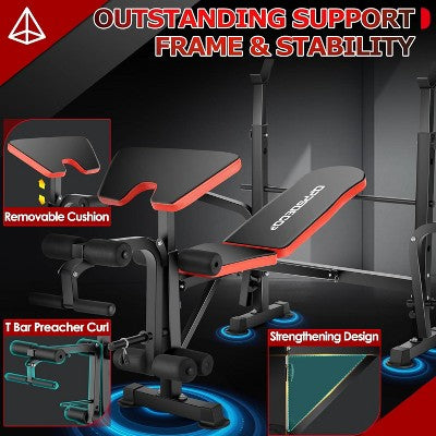 KRISRATE 6 in 1 Weight Bench Set with Squat Rack Adjustable Workout Bench with Leg Developer Preacher Curl Rack Fitness Strength Training for Home Gym (LOCAL PICKUP ONLY)