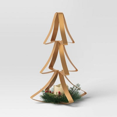 14" Lit Metal Christmas Tree with LED Flameless Pillar Candle - Wondershop