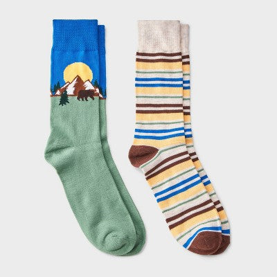 Men's Mountain Print Socks 2pk - Goodfellow & Co - Blue 6-12