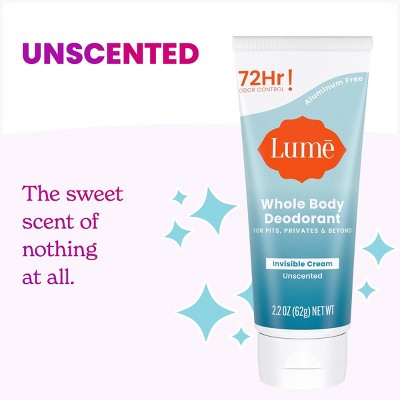 Lume Whole Body Women's Deodorant - Invisible Cream Tube - Aluminum Free - Unscented - 2.2oz