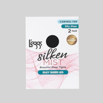 L'eggs Silken Mist Women's Control Top 2pk Pantyhose - Jet Black Q+: Sheer Knit Hosiery, High Waisted, Plus Size