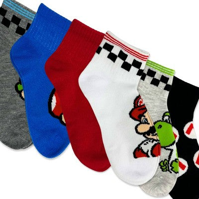 Boys' Nintendo Mario 6pk Ankle Socks - Assorted Colors M/L