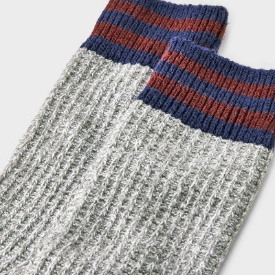 Women's Varsity Striped Waffle Knit Supersoft Crew Boot Socks - Universal Thread Light Gray 4-10: Recycled Polyester, Midweight