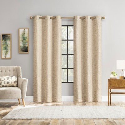 40"x84" Sun Zero Brinlee Leaf Silhouette 100% Blackout Grommet Curtain Panel Taupe: Modern Floral, Energy Efficient