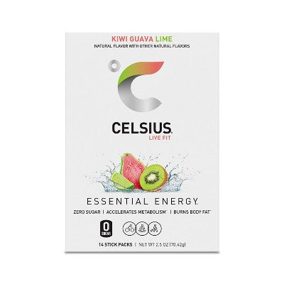 CELSIUS On The Go Powder Sticks Kiwi Guava Lime Essential Energy - 14pk Sticks