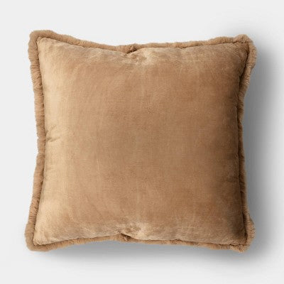 Oversized Square Soft Density Faux Shearling Throw Pillow Camel - Threshold (LOCAL PICKUP ONLY)