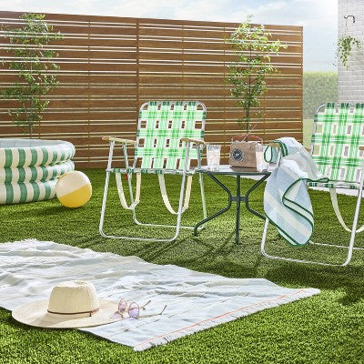 Folding Lawn Chair - Cream/Light Blue/Green - Hearth & Hand with Magnolia: Weather-Resistant, No Assembly, Steel Frame (LOCAL PICKUP ONLY)