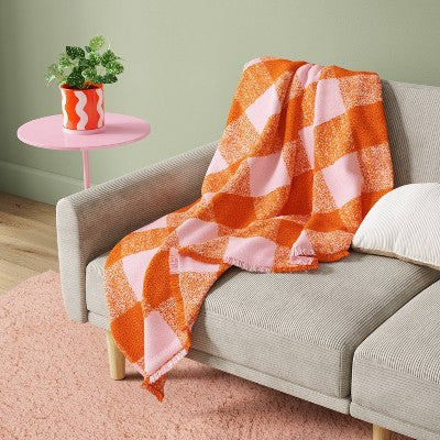 Cozy Woven Check Throw Blanket Pink/Orange - Room Essentials