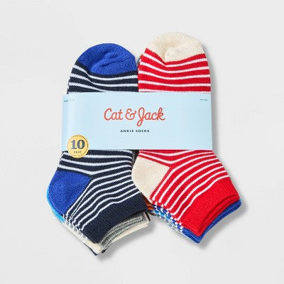 Boys' 10pk Lightweight Striped Ankle Socks - Cat & Jack M