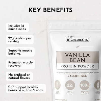 Just Ingredients Vanilla Bean Protein Mix - 17.5oz - 15 servings: Non-Caffeinated Powder, Sports Drink