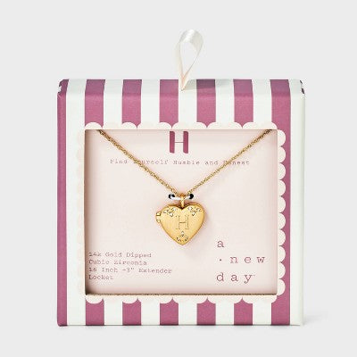 Brass Letter "H" Heart Locket with Initial Pendant Necklace - A New Day Gold