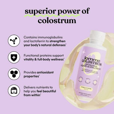 Lemme Colostrum Liquid - Liposomal Supplement & Creamer - Full-Body Wellness Support - Vanilla Creme Flavored - 7.6 fl oz