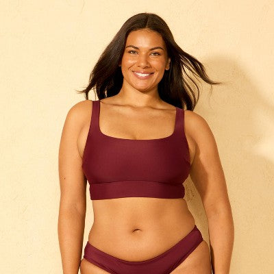 Women's Scoop Neck Longline Bikini Top - Shade & Shore Burgundy M