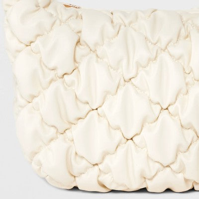Bubble Quilted Clutch Handbag - A New Day Cream: Zip Closure, Single Handle, 11"x7"x3.5"