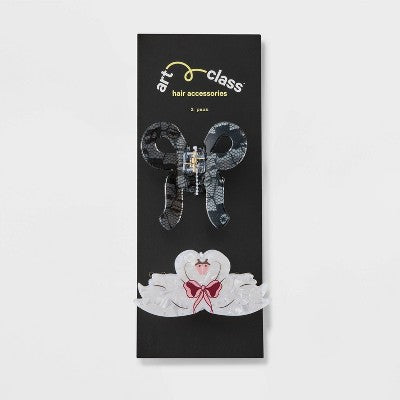 Girls' 2pk Swan and Bow Claw Clip Set - art class