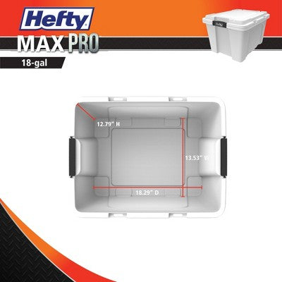 Hefty 18gal Max Pro Tote White Base Lid with Black Latch and Brushed Silver Foil (LOCAL PICKUP ONLY)