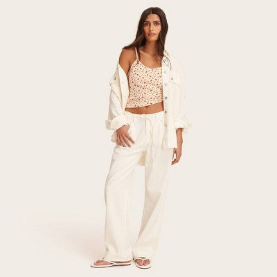 Women's Mid-Rise Drawstring Baggy Jeans - Parke x Target Cream 12