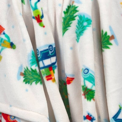Christmas Scene Printed Plush Throw Blanket Ivory - Wondershop