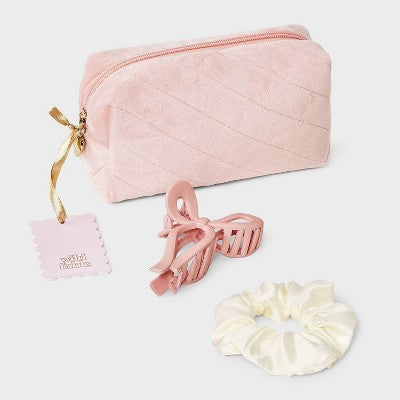Fleece Pouch Hair Bow Claw Clip Satin Twister Spa Set - Wild Fable Ivory