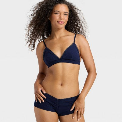 Women's Pointelle Triangle Bralette - Wild Fable Dark Blue L