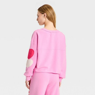 Women's Patchwork Crewneck Sweatshirt - JoyLab Pink L