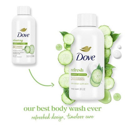 Dove Refresh Body Wash - Cucumber and Green Tea 24hr Lotion-Soft Skin - Travel Size - 3 fl oz