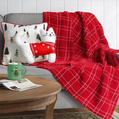 Plaid Plush Christmas Throw Blanket Red - Wondershop