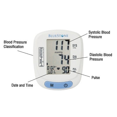 Blood Pressure Machine - BP and Pulse Monitor for Heart Health with Digital LCD Screen, Memory Recall, Adjustable Cuff, and Storage Case by Bluestone