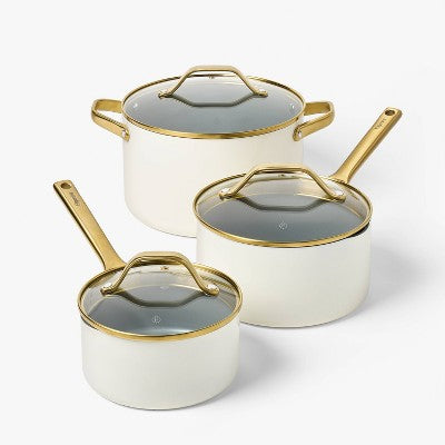 12pc Nonstick Ceramic Coated Aluminum Cookware Set with Champagne Handle - Figmint (LOCAL PICKUP ONLY)