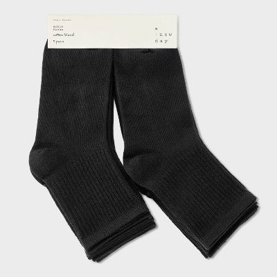 Women's Ribbed 5pk Ankle Socks - A New Day Black 4-10