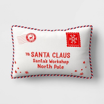 18"x12" 'To Santa Claus' Envelope Rectangle Christmas Novelty Throw Pillow White - Wondershop