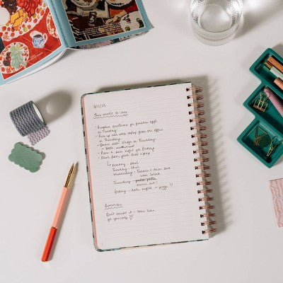 Papier 150pg Ruled Notebook 9.84"x7.48" Spiral Leafy Vines: College Ruled, Hard Cover, Adult Stationery, Green